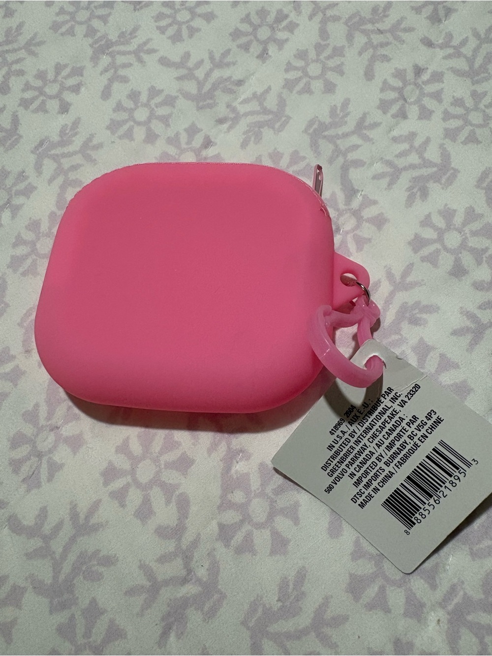 Silicone Earbud Case with Keyring - Hot Pink